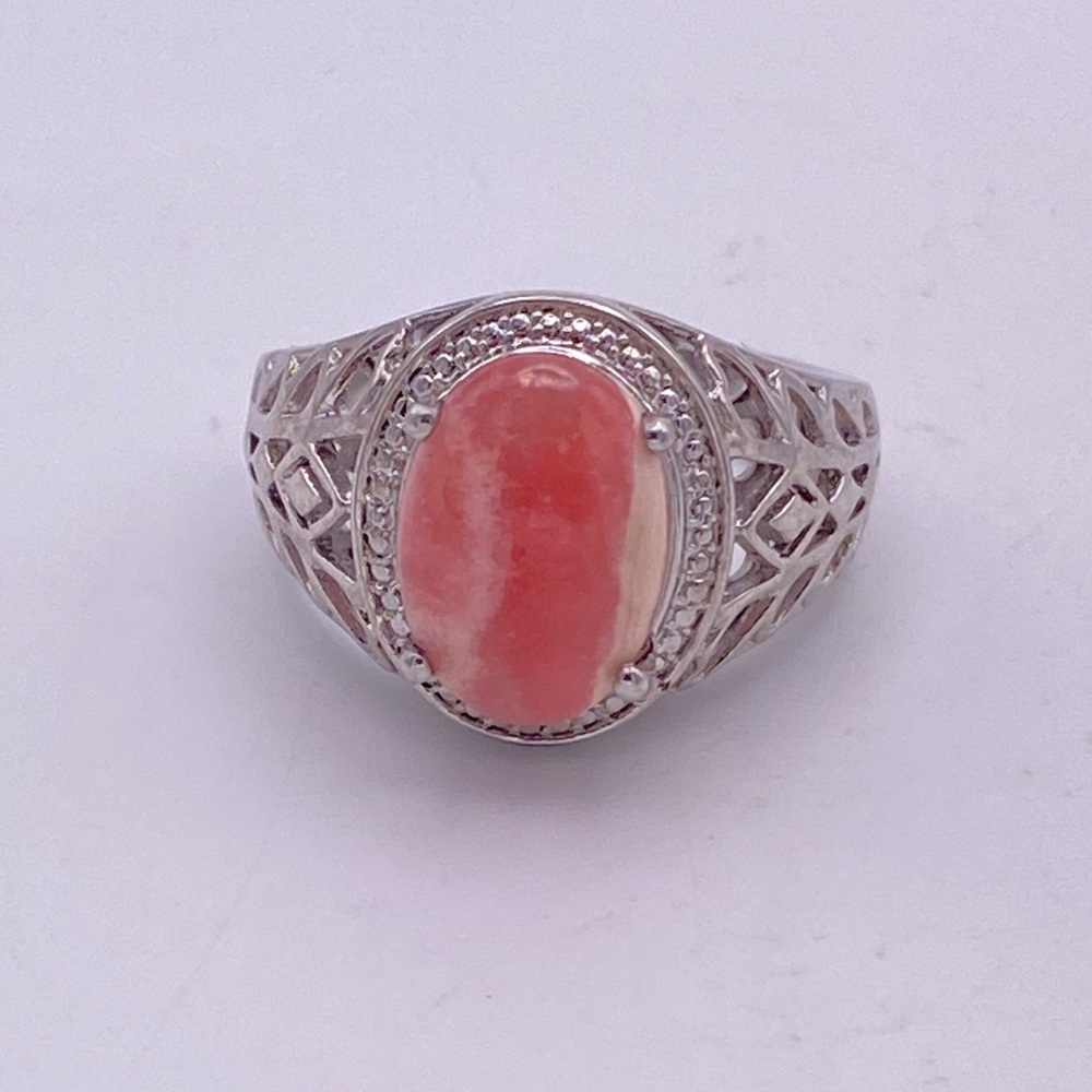 Rhodochrosite Ring; Sterling Silver; Size 10